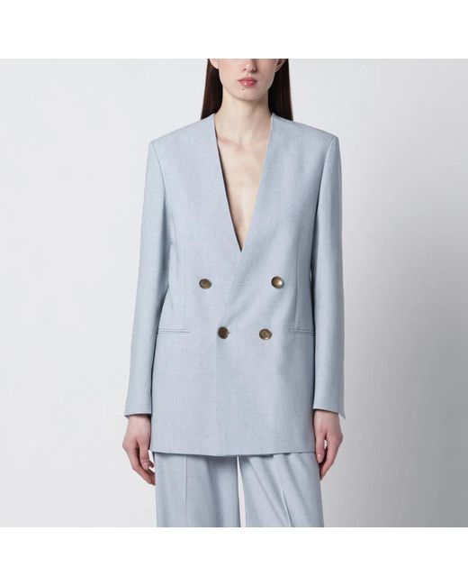 Alberta Ferretti Blue Double-Breasted Tweed Jacket