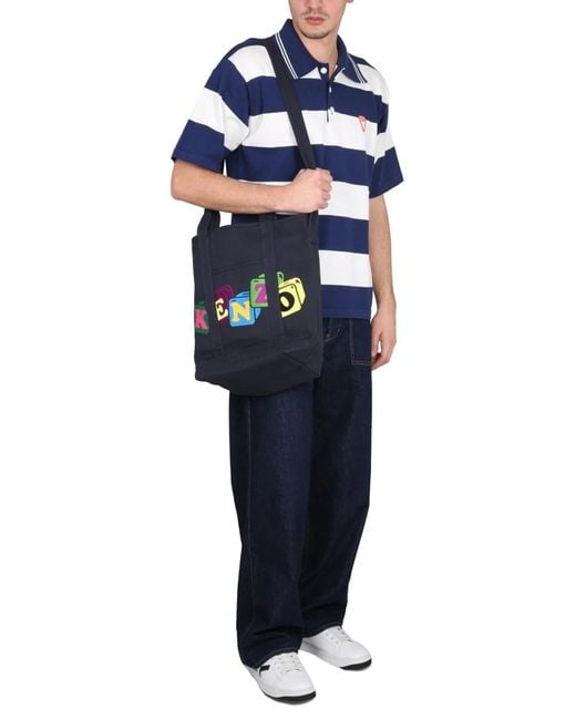 KENZO Blue Nautical Stripes Polo Shirt for men
