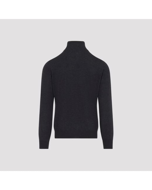 Brunello Cucinelli Blue Dark Virgin Wool Cashmere Turtleneck for men
