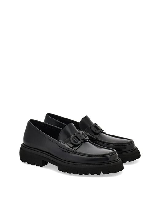 Ferragamo Black Gancini Ornament Loafers for men