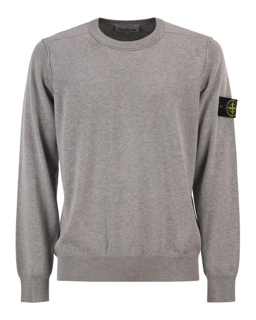 Stone Island Gray Crew Neck Jumper With Small Lapel for men