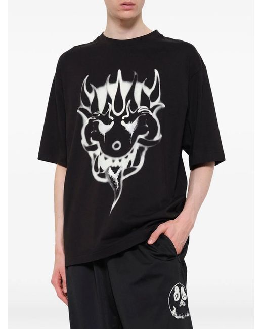 Y-3 Black Printed Cotton T-Shirt for men