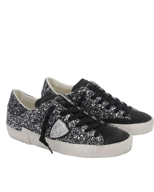 Philippe Model Gray Philippe Model Glitter Calf Leather Shoes