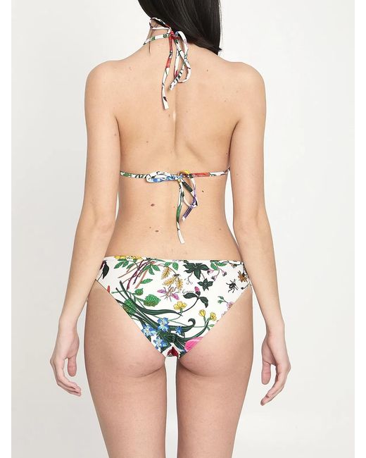 Gucci White Floral-Print Triangle Bikini