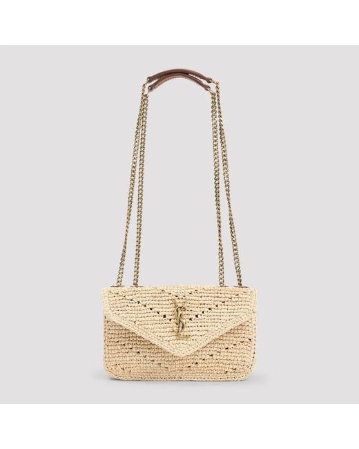 Saint Laurent Natural Raffia Mini Loulou Shoulder Bag