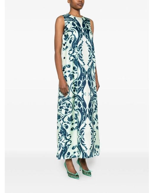 F.R.S For Restless Sleepers Blue Printed Silk Dress