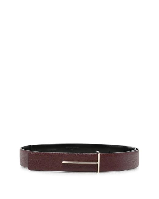 Tom Ford White Grained Leather And Spazzolato Leather Slim T Belt