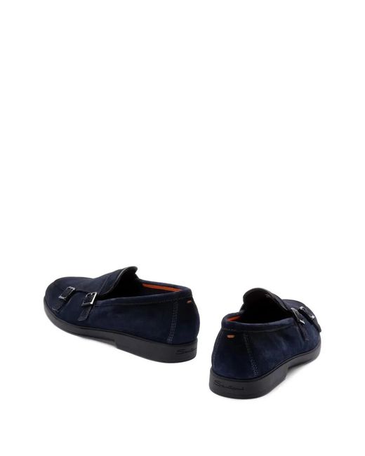 Santoni Blue Double Buckle Suede Moccasin for men