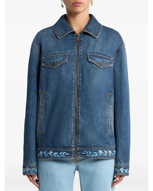 Etro Blue Loose Fit Denim Jacket With Embroidery