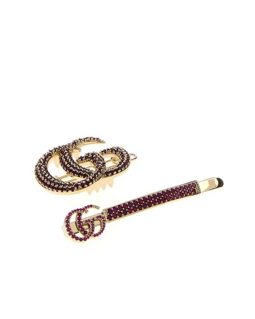 Gucci Gray Platinum Metal Hair Clips Set