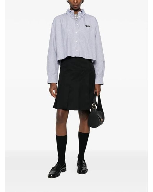 Miu Miu Blue Check Pattern Cropped Poplin Shirt