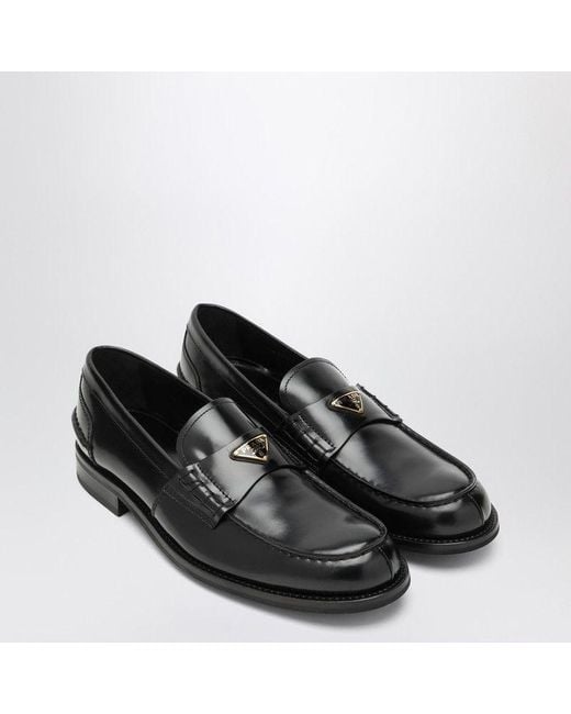 Prada Black Brushed Leather Moccasins for men