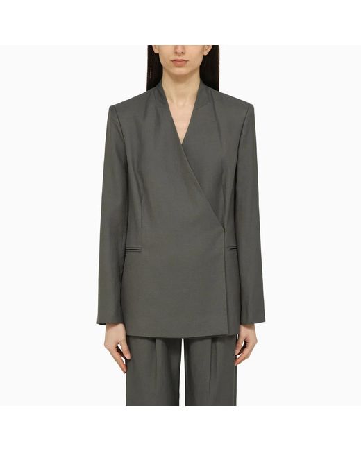 Loulou de Saison Gray Sandyato Single-Breasted Viscose Blazer