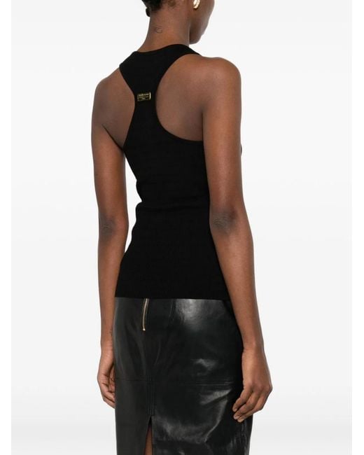 Elisabetta Franchi Black Micro-Cable Knit Top