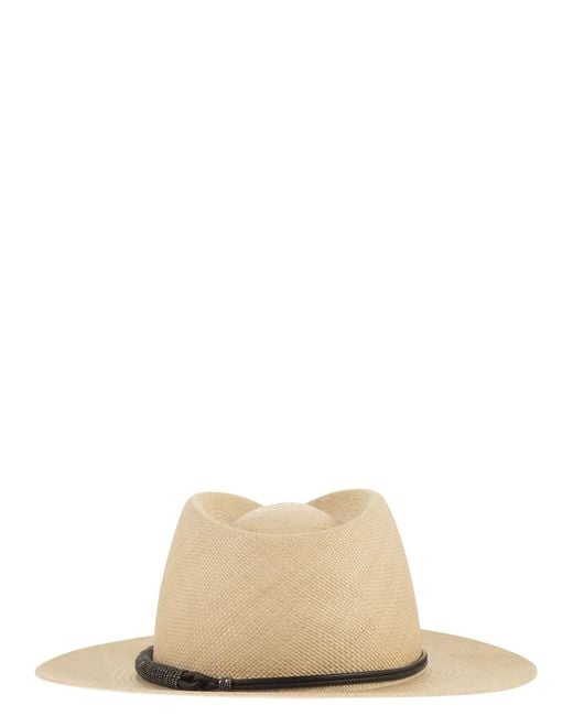 Brunello Cucinelli Natural Straw Fedora With Precious Leather Band