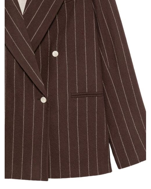 Alysi Brown Wool Striped Double-Breasted Jacket
