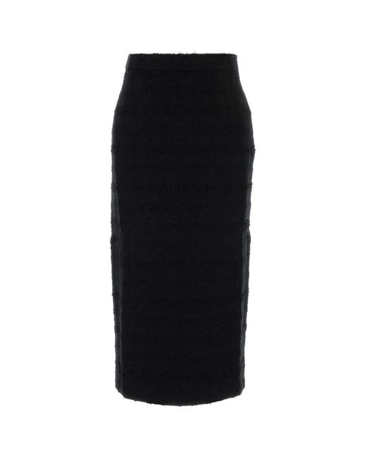 Alessandra Rich Black Check Tweed Boucle Midi Skirt