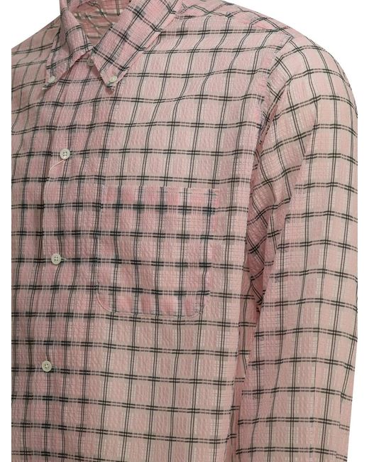 Beams Plus Brown Open Db Nylon Airy Plaid Nylon Casual Shirt for men