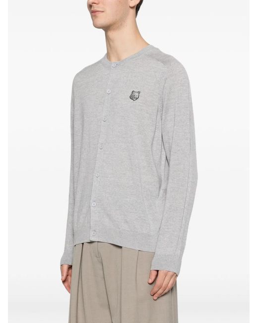 Maison Kitsuné Gray Maison Kitsuné Fox Head Wool Cardigan for men