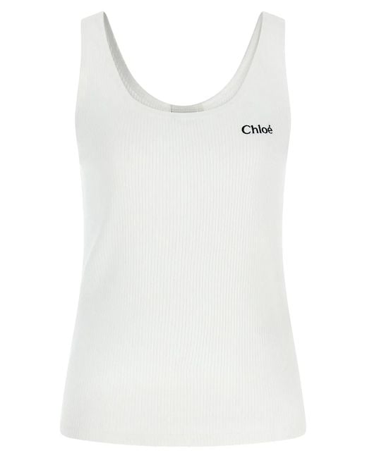Chloé White Logo Embroidery Top