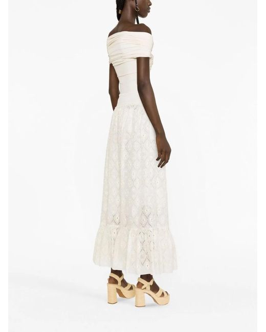 Gucci White Embroidered Long Skirt