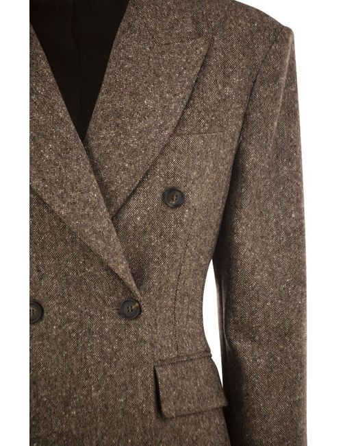 Brunello Cucinelli Brown Double-Breasted Tailored Wool Blend Blazer