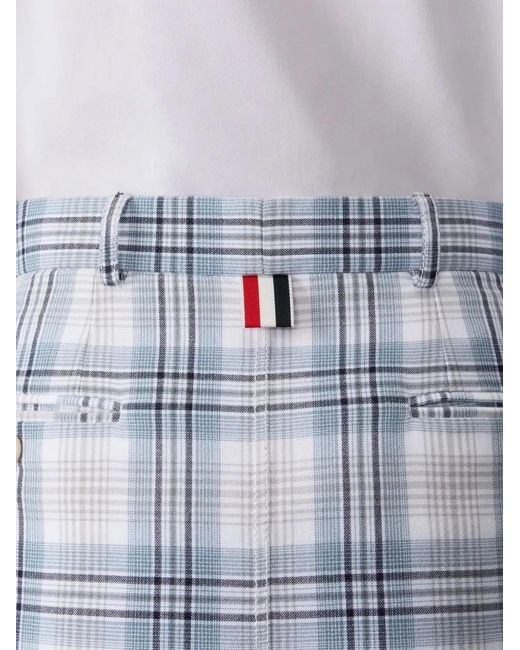 Thom Browne Blue Jupe Droite Sack En Coton Windowpane Plaid Bleu Glacier