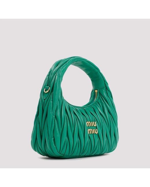 Miu Miu Green Mango Leather Miu Wander Matelassé Hobo Bag
