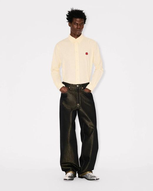 KENZO Natural Embroidered Casual Shirt With Button-Down Collar for men