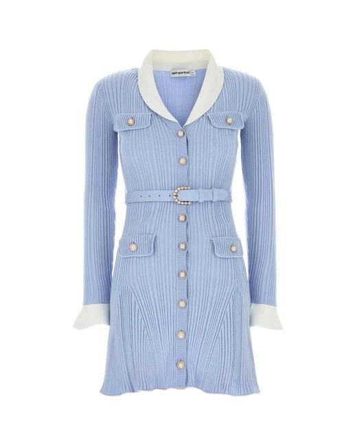 Self-Portrait Blue Self Portrait Ribbed Knit Mini Dress