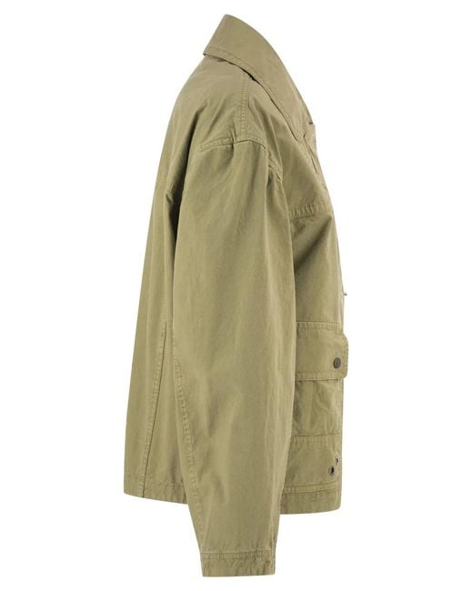 Fay Green Cropped Technical Cotton Jacket With Signature Hook Fastening