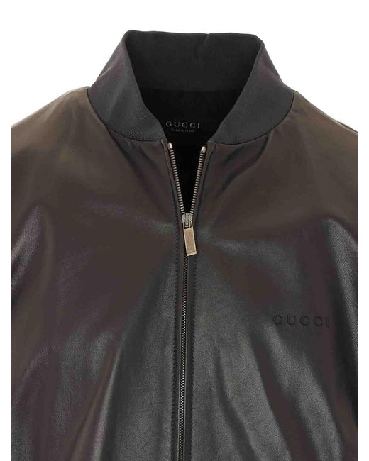 Gucci Black Leather Bomber for men