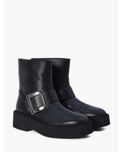Roger Vivier Black Viv Rangers High Met Bikers Bootie