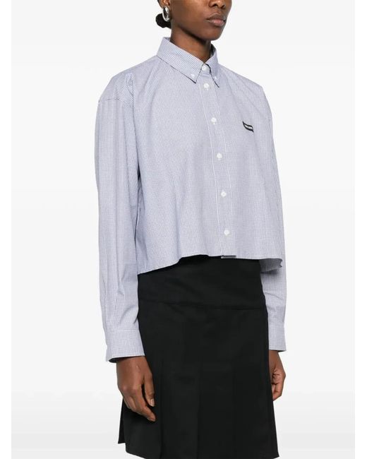 Miu Miu Blue Check Pattern Cropped Poplin Shirt