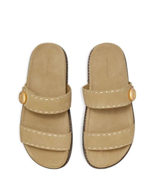 Tory Burch Metallic Button Strap Slide Sandals