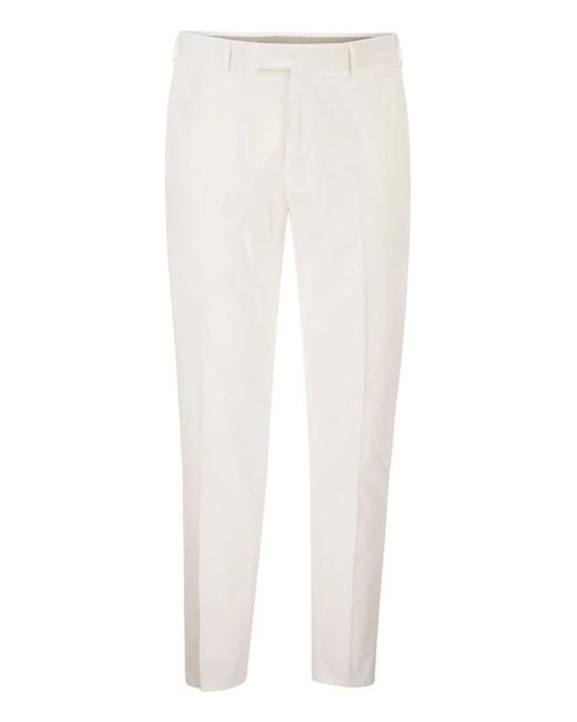 PT Torino White Stretch Cotton Tailored Trousers for men