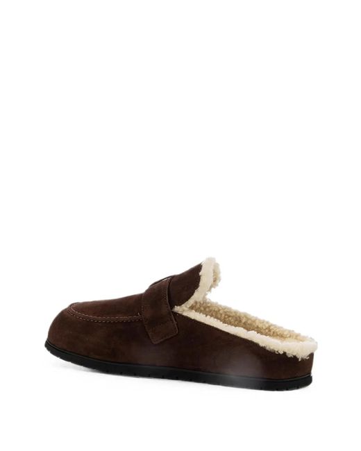 Prada Brown Suede Slippers With Buckle And Sheepskin Lining