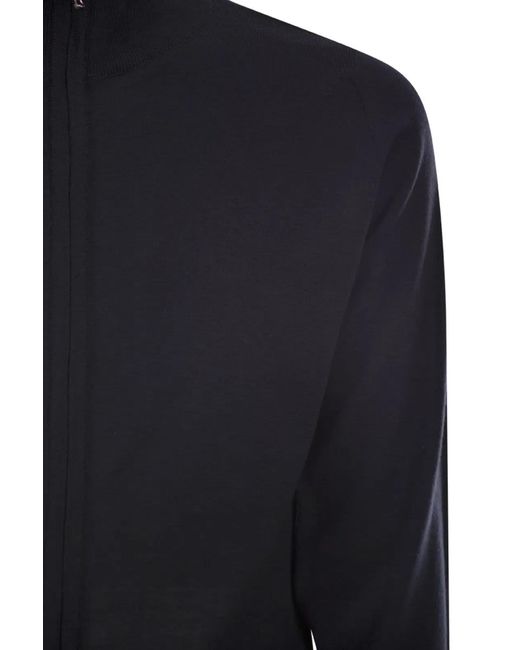 John Smedley Blue Extra Fine Merino Wool Cardigan for men