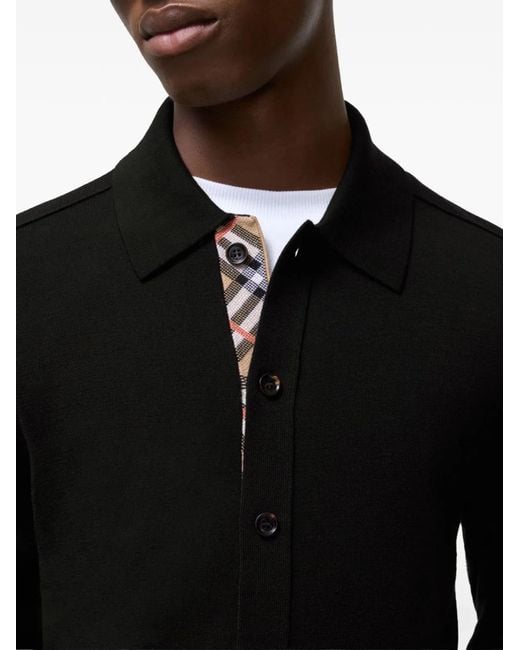 Burberry Black Check-Trim Button-Up Sweater for men