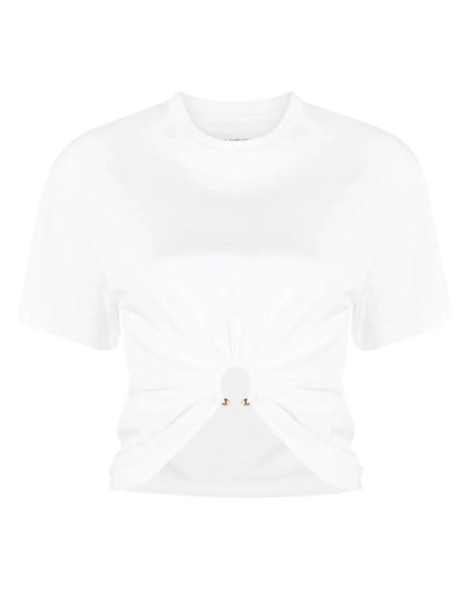 Rabanne White Cotton T-Shirt With Gathered Detail