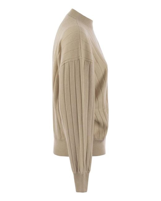 Brunello Cucinelli Natural Cashmere V-Neck Sweater With Necklace