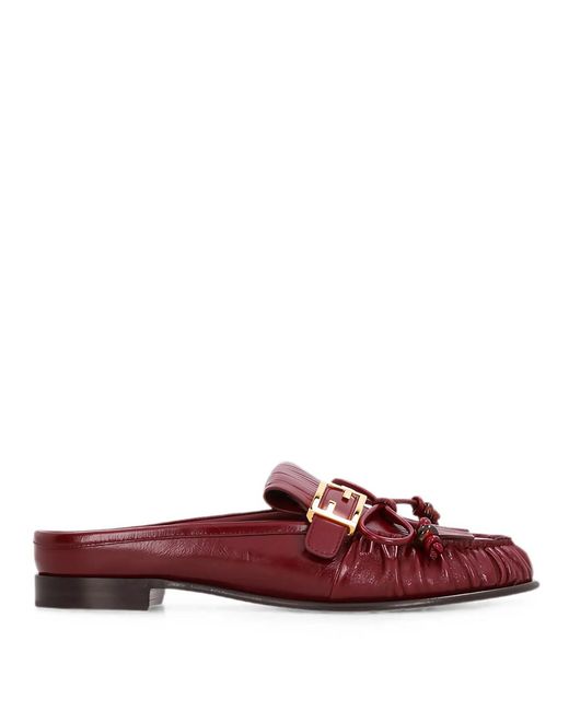 Fendi Red Baguette Leather Sabots