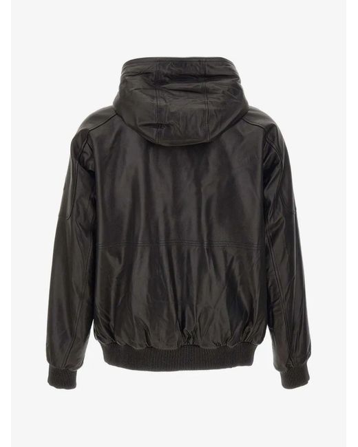 Moose Knuckles Gray Neo Leather Hooded Jacket for men