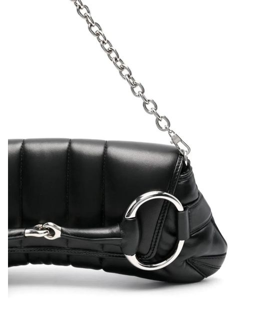 Gucci Black Medium Horsebit Chain Shoulder Bag