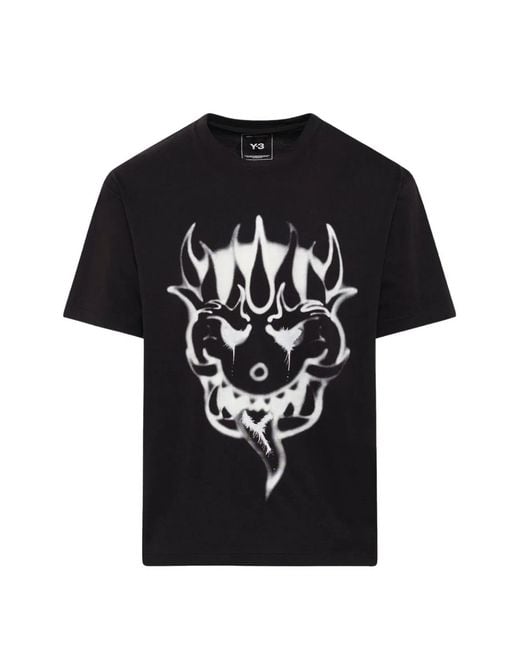 Y-3 Black Printed Cotton T-Shirt for men