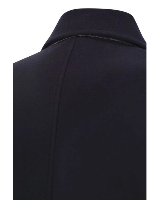 Brunello Cucinelli Blue Long Wool Coat With Jewellery