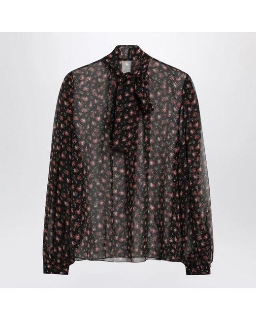 Dolce & Gabbana Black Dolce & Gabbana Chiffon Blouse With Small Rose Print