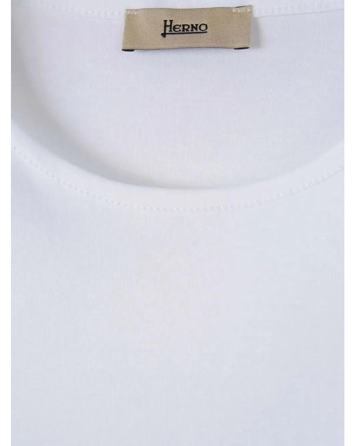 Herno White Cotton T-Shirt With Logo Buttons On The Sides