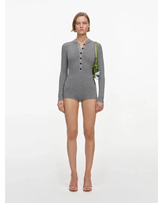 Self-Portrait Gray Knitted Romper With Buttons
