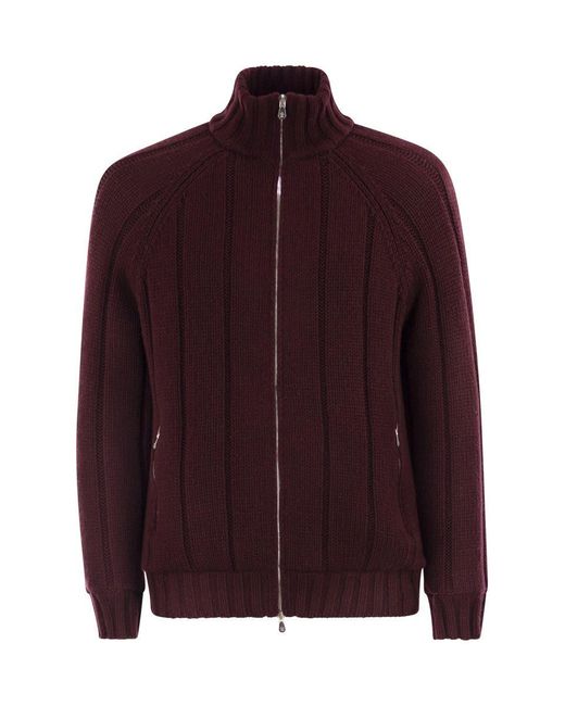 Brunello Cucinelli Red Cashmere Knit Down Jacket With Zip for men